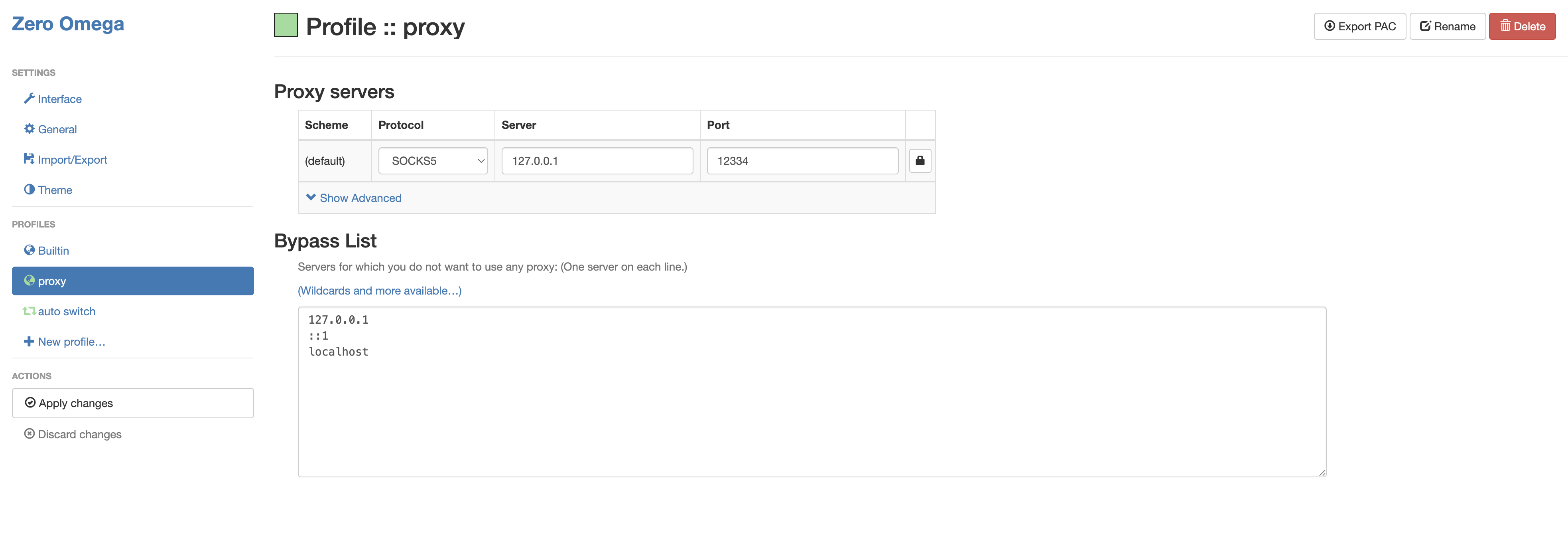 Proxy SwitchyOmega settings